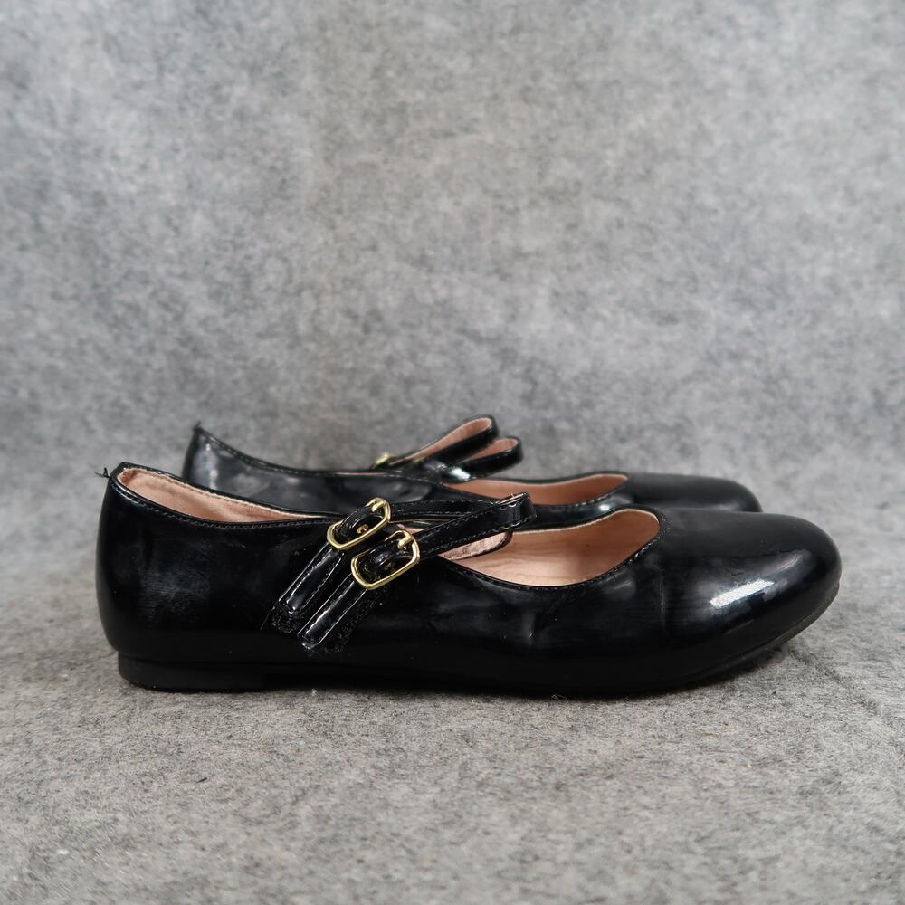 Girls Dress Shoes Mary Jane Ballet Flats Kids 3 Black Patent Buckle Straps